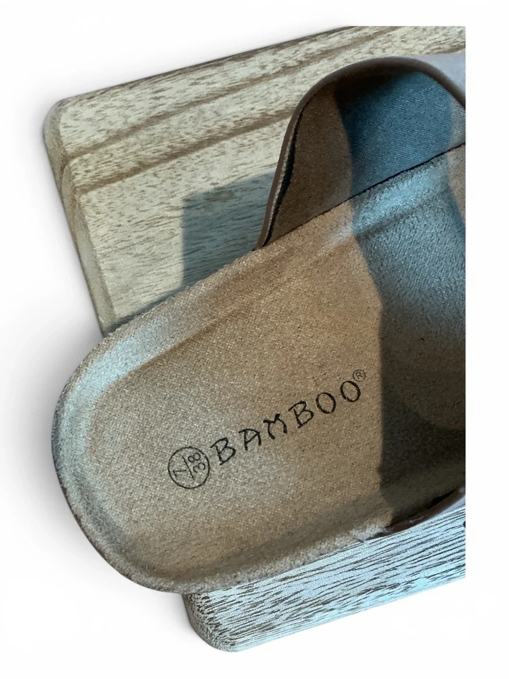 BAMBOO  Blowout TAN Platform Double Buckle Slide Sandals